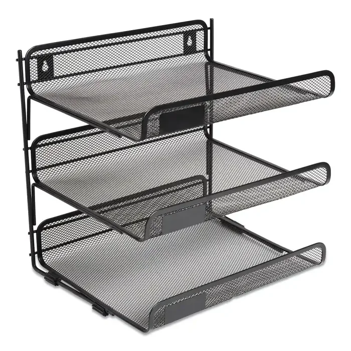 TRU RED™ Side-Load Open Design Wire Mesh Horizontal Document Organizer, 3 Sections, Letter-Size, 13.78 X 11.22 X 13.38, Matte Black