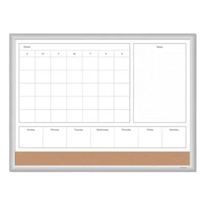 U Brands 4N1 Magnetic Dry Erase Combo Board, Week/Month Planning, 24 x 18 (Actual Size 23 x 17), Tan/WH Surface, Satin Aluminum Frame