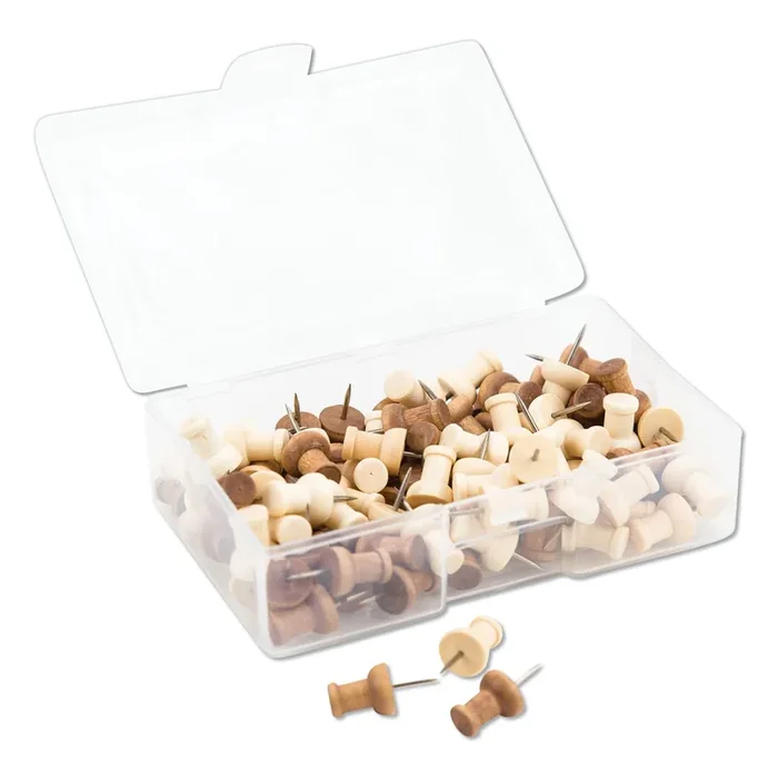 U Brands Fashion Push Pins, Wood, Assorted, 0.38″, 100/Pack