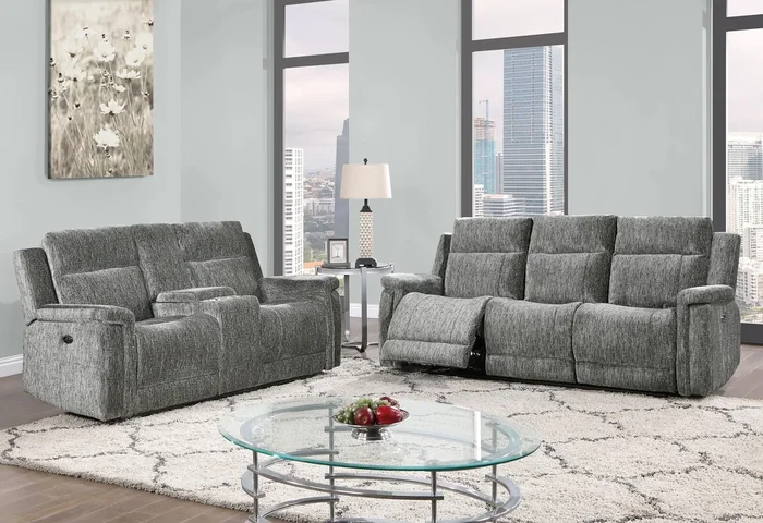 U1797 DARK GREY POWER RECLINING SOFA / POWER CONSOLE RECLINING LOVESEAT