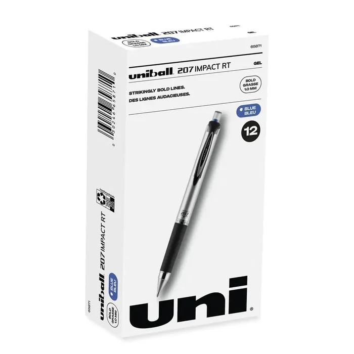 uniball® 207 Impact Gel Pen, Retractable, Bold 1 Mm, Blue Ink, Black/blue Barrel