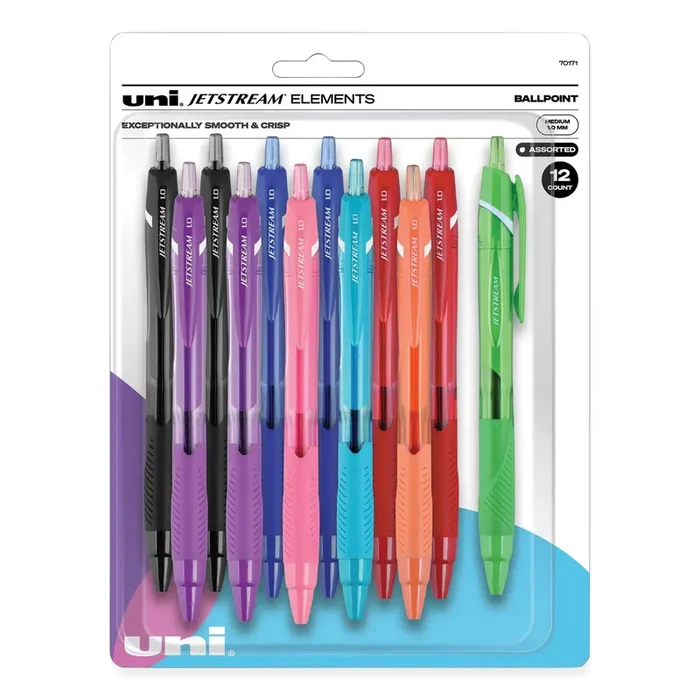 uniball® Jetstream Elements Hybrid Gel Pen, Retractable, Medium 1 mm, Assorted Ink and Barrel Colors, 12/Pack