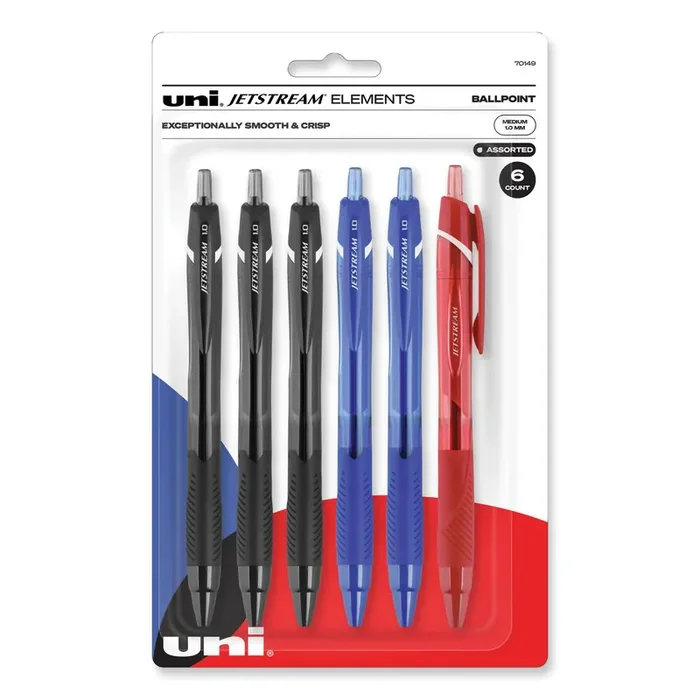 uniball® Jetstream Elements Hybrid Gel Pen, Retractable, Medium 1 mm, Assorted Ink and Barrel Colors, 6/Pack