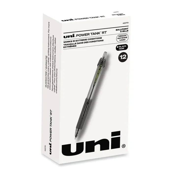 uniball® Power Tank Rt Ballpoint Pen, Retractable, Bold 1 Mm, Black Ink, Smoke/black Barrel, Dozen
