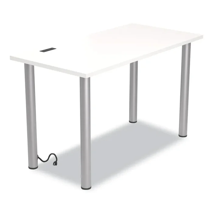 Union & Scale™ Essentials Writing Table-Desk With Integrated Power Management, 47.5″ X 23.7″ X 28.8″, White/aluminum