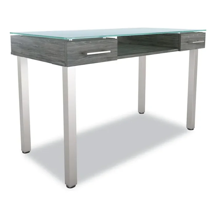 Union & Scale™ Prestige Glass Writing Desk, 47.1″ X 23.5″ X 29.5″, Gray