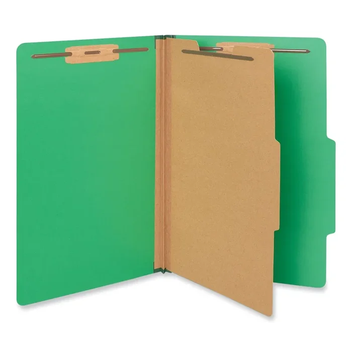 Universal® Bright Colored Pressboard Classification Folders, 2″ Expansion, 1 Divider, 4 Fasteners, Legal Size, Emerald Green, 10/Box