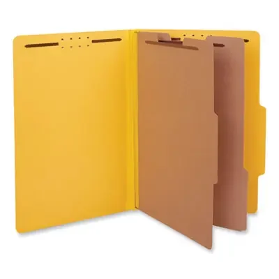 Universal® Bright Colored Pressboard Classification Folders, 2″ Expansion, 2 Dividers, 6 Fasteners, Legal Size, Yellow Exterior, 10/Box