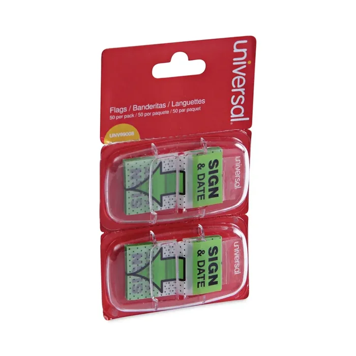 Universal® Deluxe Message Arrow Flags, “sign And Date”, Green, 100/pack