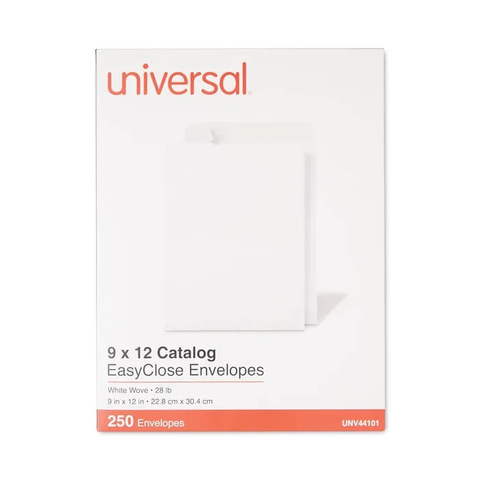 Universal® EasyClose Catalog Envelope, 10 1/2, Square Flap, Self-Adhesive Closure, 9 x 12, White, 250/Box