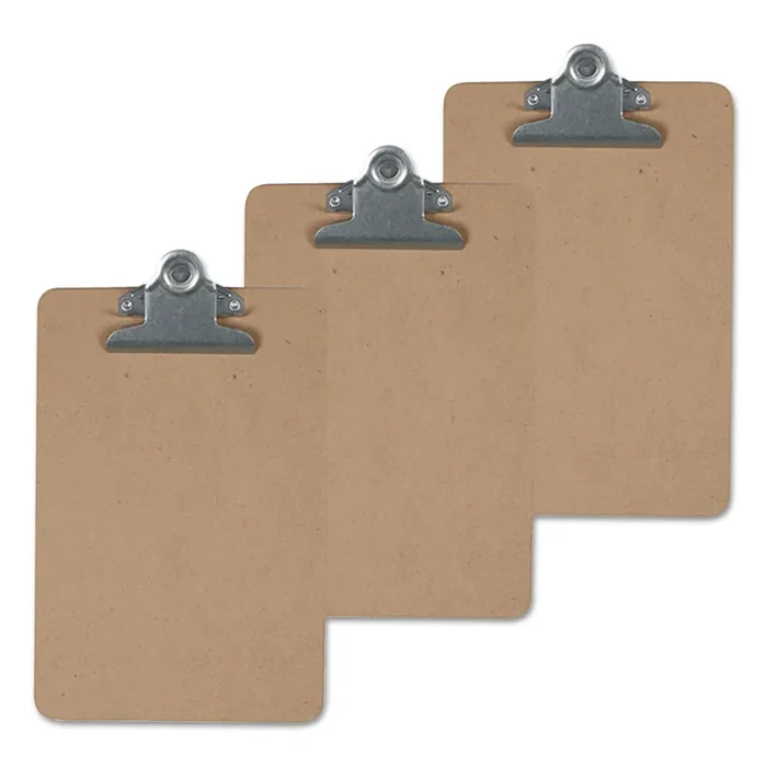 Universal® Hardboard Clipboard, 1.25″ Clip Capacity, Holds 8.5 x 14 Sheets, Brown, 3/Pack