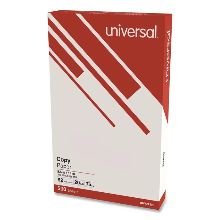 Universal® Legal Size Copy Paper, 92 Bright, 20 lb Bond Weight, 8.5 x 14, White, 500 Sheets/Ream