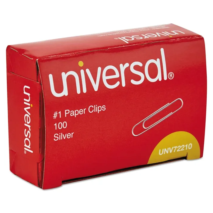 Universal® Paper Clips, 1, Smooth, Silver, 100 Clips/Box, 10 Boxes/Pack, 12 Packs/Carton