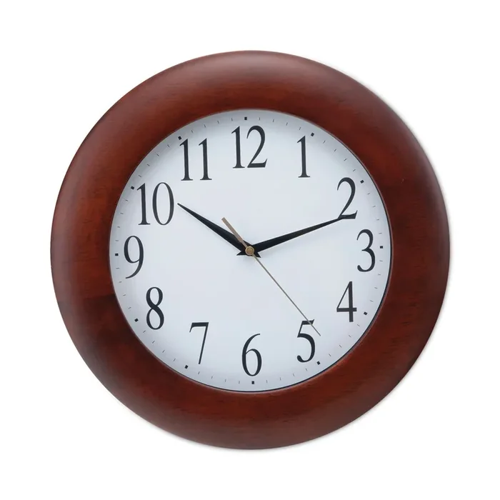 Universal® Round Wood Wall Clock, 12.75″ Overall Diameter, Cherry Case, 1 Aa (sold Separately)
