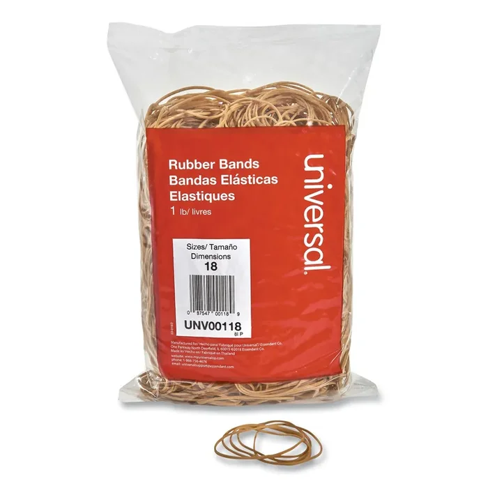 Universal® Rubber Bands, Size 18, 0.04″ Gauge, Beige, 1 Lb Box, 1,600/pack