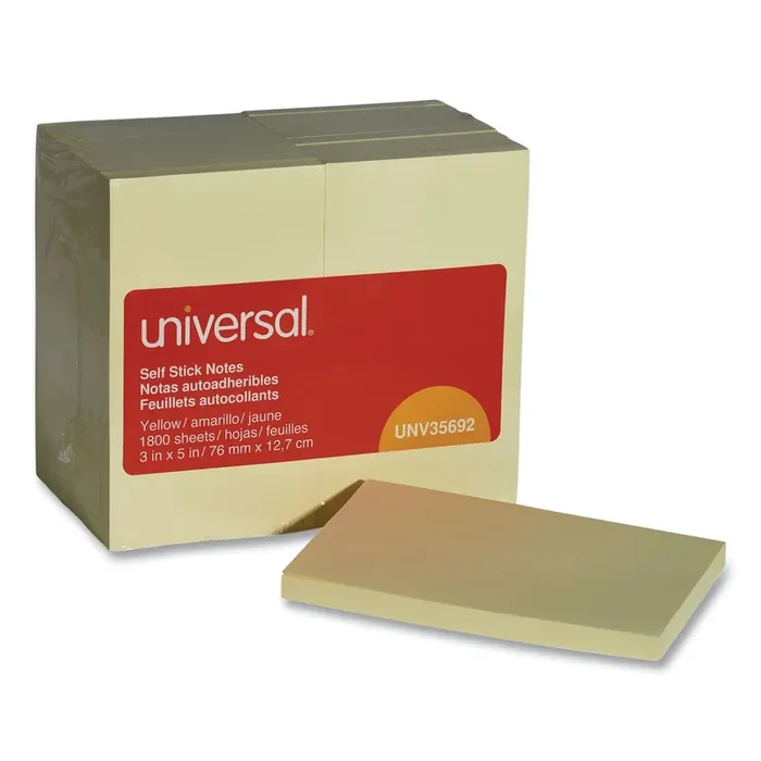Universal® Self-Stick Note Pad Value Pack, 3″ x 5″, Yellow, 100 Sheets/Pad, 18 Pads/Pack