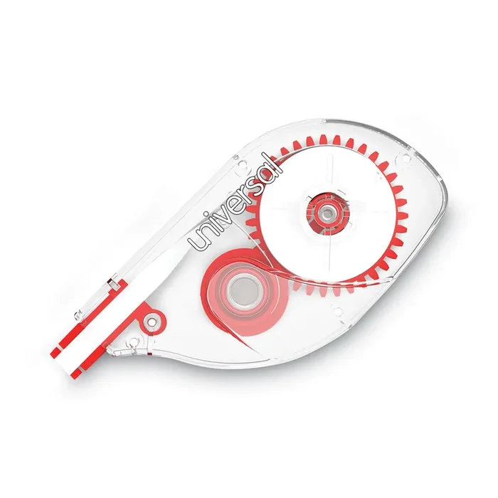 Universal® Side-Application Correction Tape, Non-Refillable, Transparent Gray/Red Applicator, 0.2″ x 393″, 10/Pack