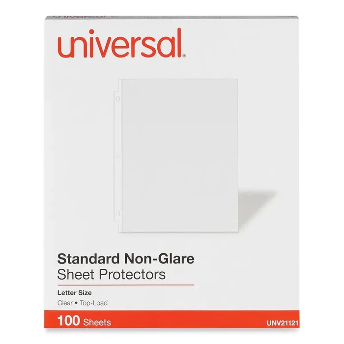 Universal® Standard Sheet Protector, Standard, 8.5 x 11, Clear, Non-Glare, 100/Box