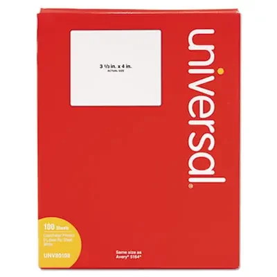 Universal® White Labels, Inkjet/laser Printers, 3.33 X 4, White, 6/sheet, 100 Sheets/box