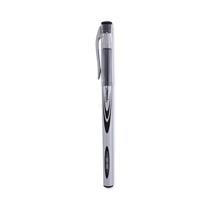 Universal™ Gel Pen, Stick, Medium 0.7 Mm, Black Ink, Silver/black Barrel, Dozen