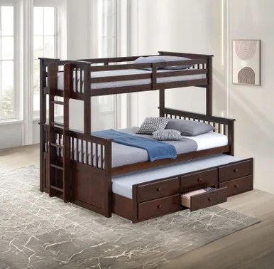 UNIVERSITY Twin/Full Bunk Bed, Dark Walnut / FM-BK458F-DW-BED
