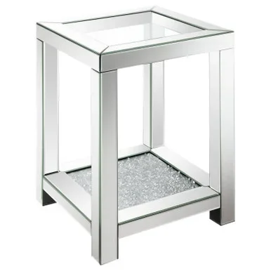 Valentina 1-shelf Square Glass Top Side End Table Silver / CS-736217