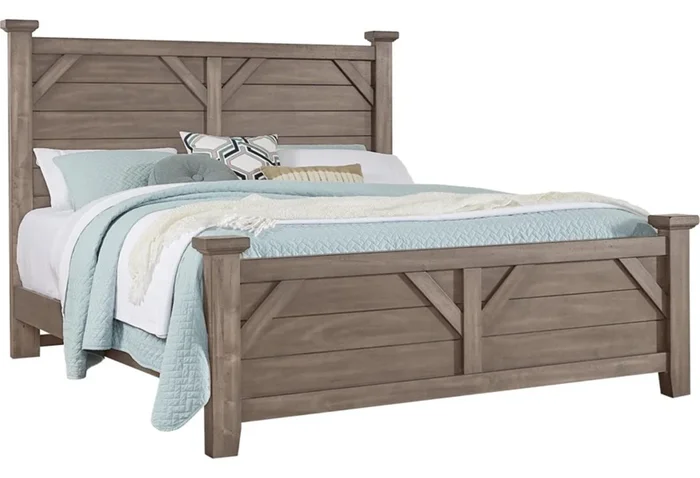 Vaughan-Bassett Chestnut Creek Queen Plank Poster Bed in Pewter