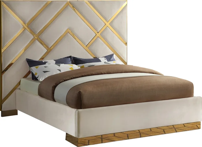 Vector Cream Velvet King Bed