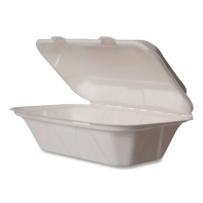 Vegware™ Nourish Molded Fiber Takeout Containers, Compostable, 5 x 9 x 2, White, Sugarcane, 250/Carton