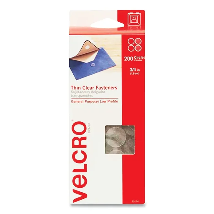 VELCRO® Brand Sticky-Back Fasteners, Complete Sets, 0.75″ dia, Clear, 200/Pack