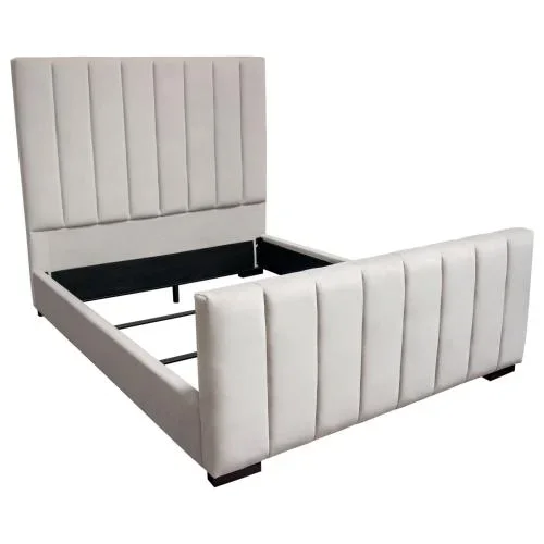 Venus Vertical Channel Tufted Queen Bed in Light Grey Velvet