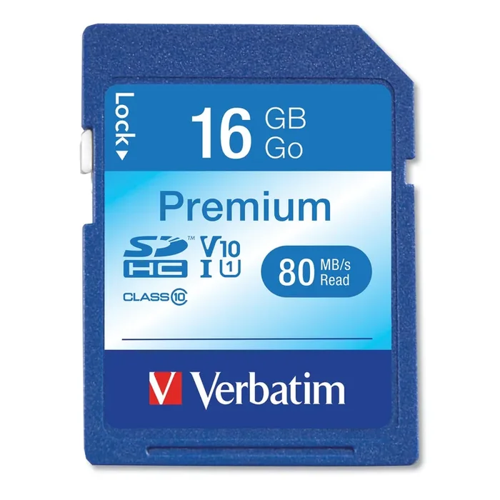 Verbatim® 16gb Premium Sdhc Memory Card, Uhs-I V10 U1 Class 10, Up To 80mb/s Read Speed