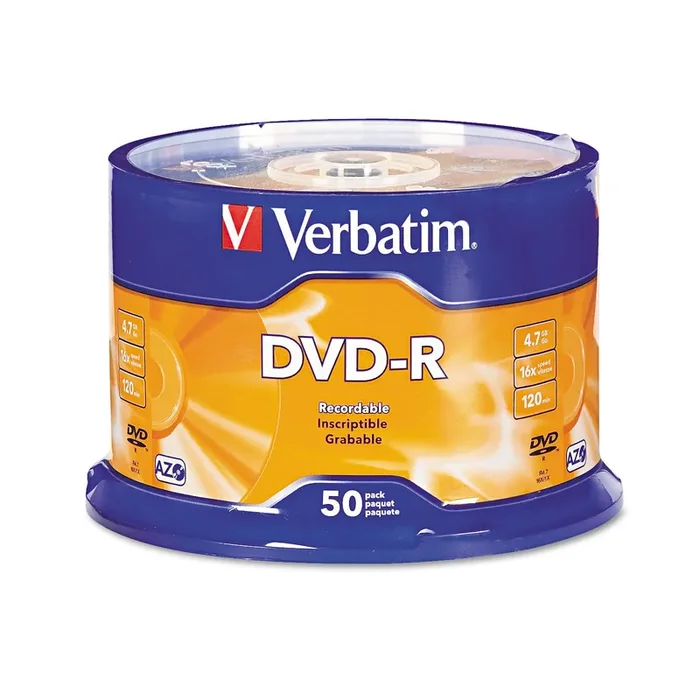 Verbatim® Dvd-R Recordable Disc, 4.7 Gb, 16x, Spindle, Silver, 50/pack
