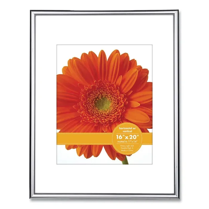 Victory Light Metallic Poster Frame With Mat, 11 X 14 Insert, Silver/black