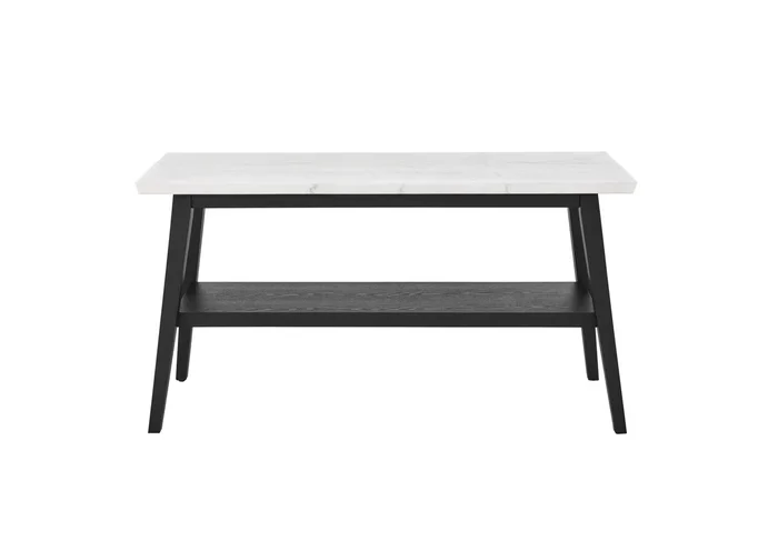 Vida White Marble Top Sofa Table, Black Finish