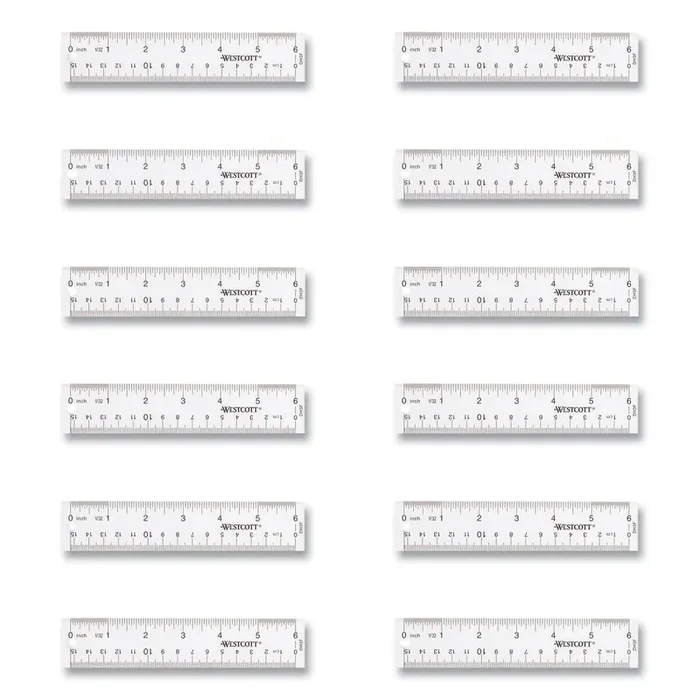 Westcott® Clear Flexible Acrylic Ruler, Standard/metric, 6″ (15 Cm) Long, Clear, 12/box
