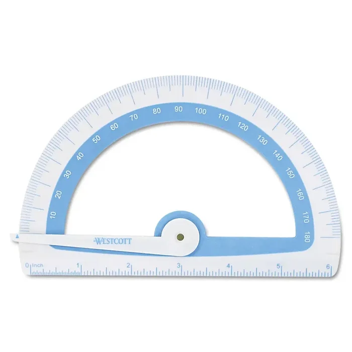 Westcott® Soft Touch School Protractor with Antimicrobial Product Protection, Plastic, 6″ Ruler Edge, Assorted Colors