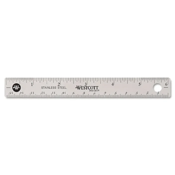 Westcott® Stainless Steel Office Ruler With Non Slip Cork Base, Standard/metric, 6″ Long