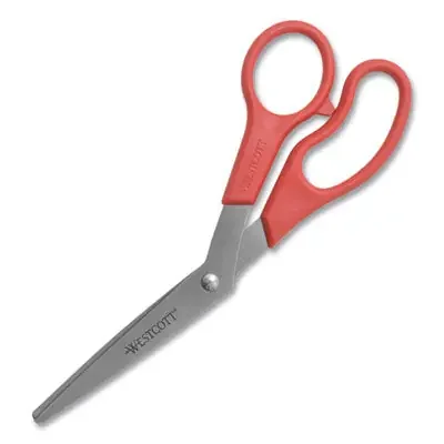 Westcott® Value Line Stainless Steel Shears, 8″ Long, 3.5″ Cut Length, Crane-Style Red Handle