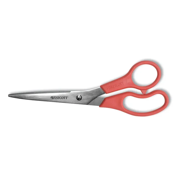 Westcott® Value Line Stainless Steel Shears, 8″ Long, 3.5″ Cut Length, Offset Red Handle