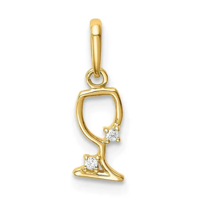 Wine Glass Pendant 14k Gold CZ Diamond YC1320