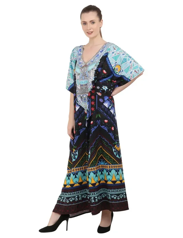 Women Long Kaftans Summer Holiday Caftan Dress Black S-3XL
