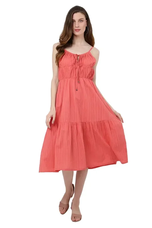 Women‘s Casual Dresses Tie-up Detail In The Front Cute Midi Flowy Dresses for Women – 118-Royal Pink, X-Small to 3XL