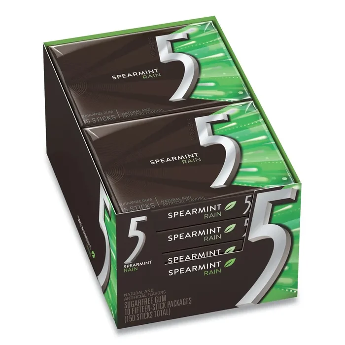 Wrigley‘s® 5 Gum, Spearmint Rain, 15 Sticks/pack, 10 Packs/box