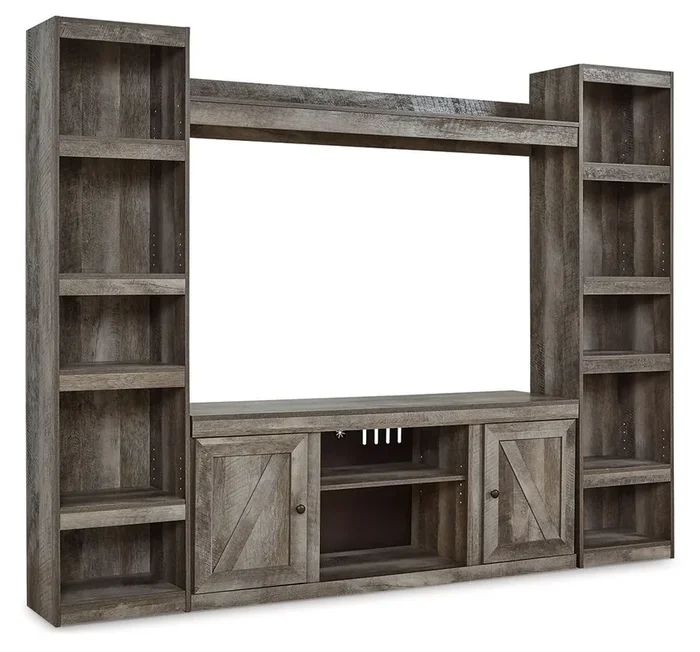 Wynnlow – 4-Piece Entertainment Center With LG TV Stand W/Fireplace Option – Gray