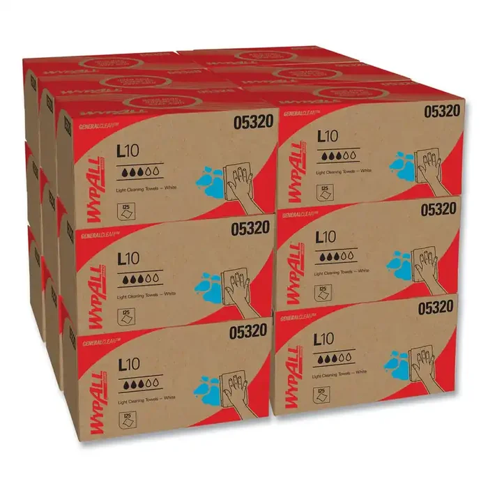 WypAll® L10 Towels, POP-UP Box, 1-Ply, 9 x 10.5, White, 125/Box, 18 Boxes/Carton
