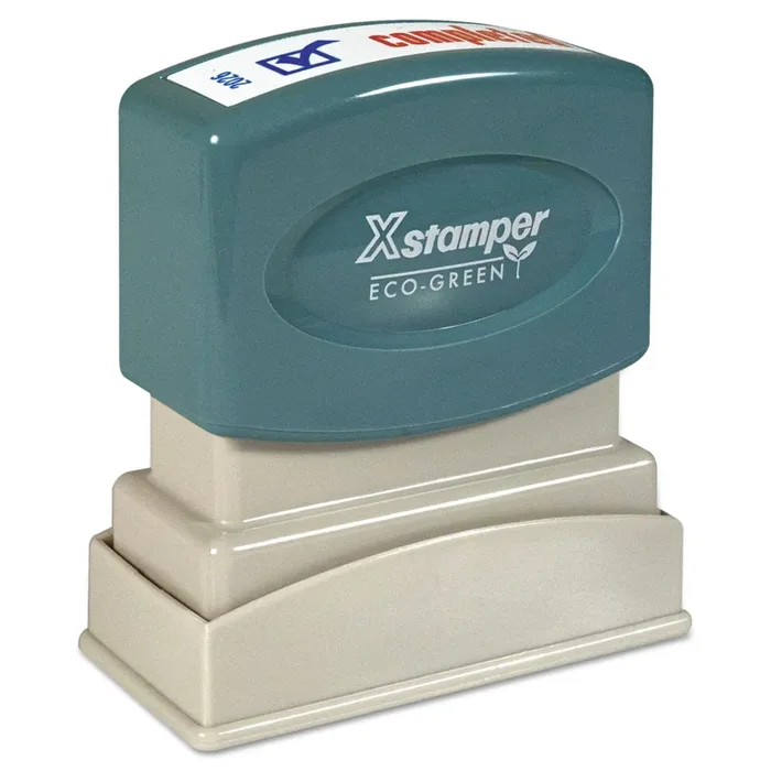 Xstamper® Two-Color Title Stamp, Completed, Blue/red