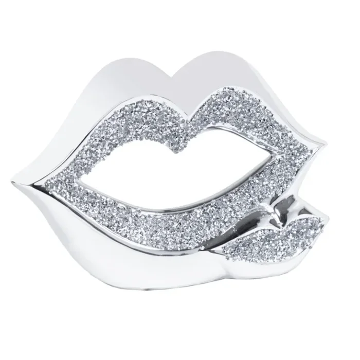 YESSI Diamond Lips Tabletop Sculpture Silver