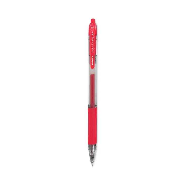 Zebra® Sarasa Dry Gel X20 Gel Pen, Retractable, Medium 0.7 mm, Red Ink, Clear/Red Barrel, 12/Pack