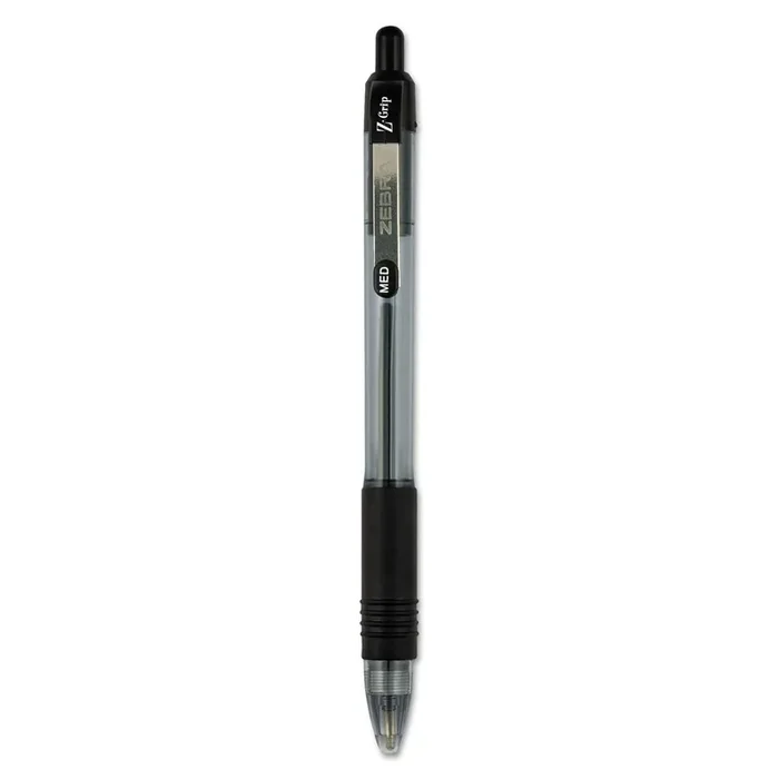 Zebra® Z-Grip Ballpoint Pen, Retractable, Medium 1 mm, Black Ink, Clear/Black Barrel, 48/Pack